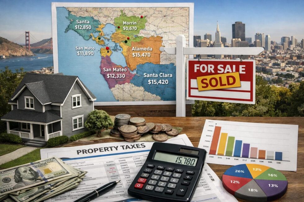 Bay Area property taxes 2026: current rates by county and district, how much homeowners pay, assessment rules, exemptions, appeals, bonds and legal details across California.