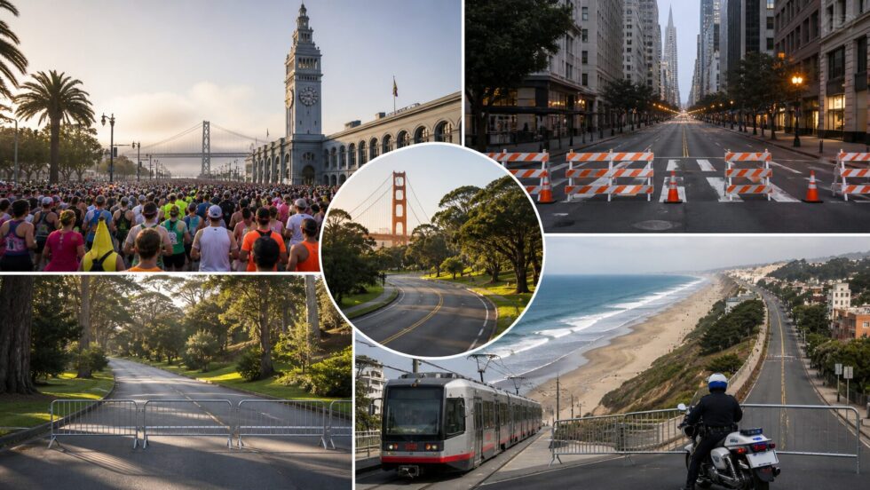 Bay to Breakers 2026 road closures in San Francisco on May 17: full street list from the Embarcadero to Ocean Beach, Muni and BART reroutes, Golden Gate Park closures, parking, tow zones and how to cross the route.