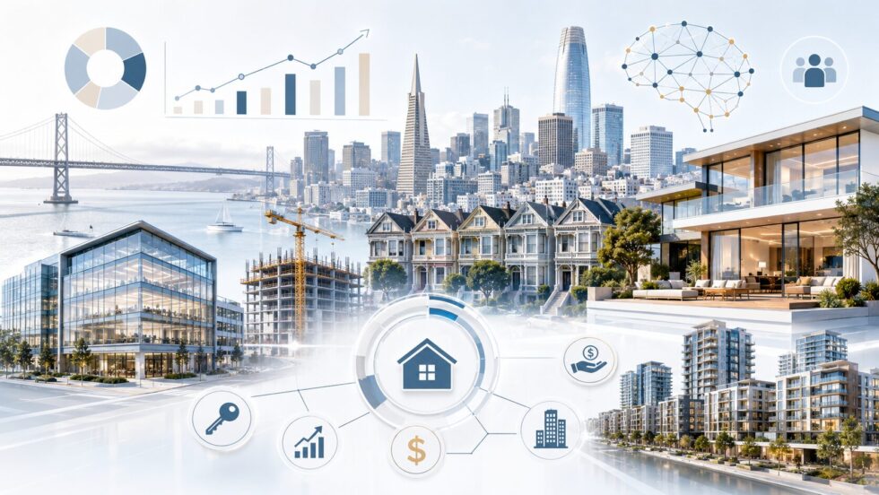San Francisco real estate is rising again in 2026 as AI wealth, luxury demand, office recovery and low housing supply reshape prices, rents, investment flows and Bay Area development.